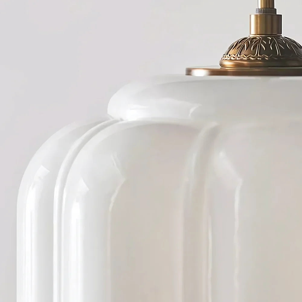 Liora Vintage Pumpkin Glass Pendant Light - Retro Brass Ceiling Fixture