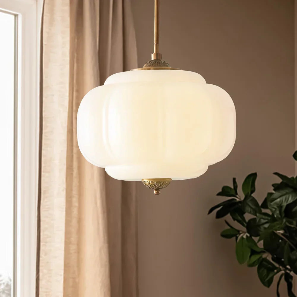 Liora Vintage Pumpkin Glass Pendant Light - Retro Brass Ceiling Fixture