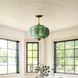 Liora Vintage Pumpkin Glass Pendant Light - Retro Brass Ceiling Fixture