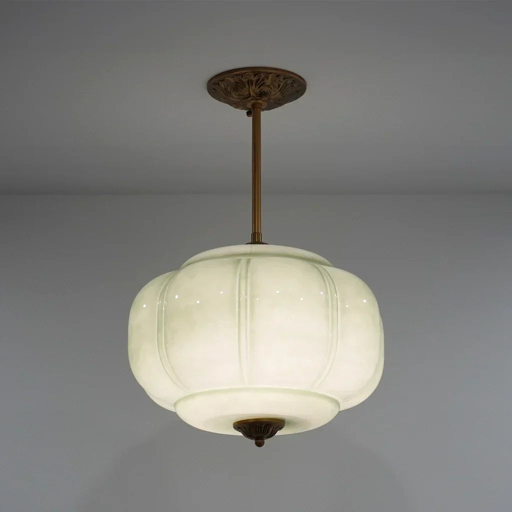 Liora Vintage Pumpkin Glass Pendant Light - Retro Brass Ceiling Fixture