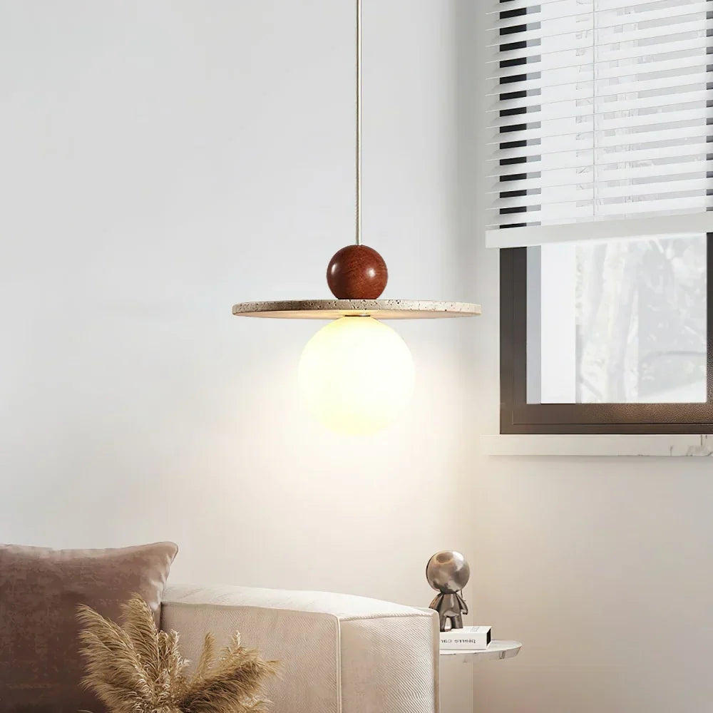 Lysira Skandinavien Travertin Scheiben-Pendelleuchte | Minimalistische Steinlampe