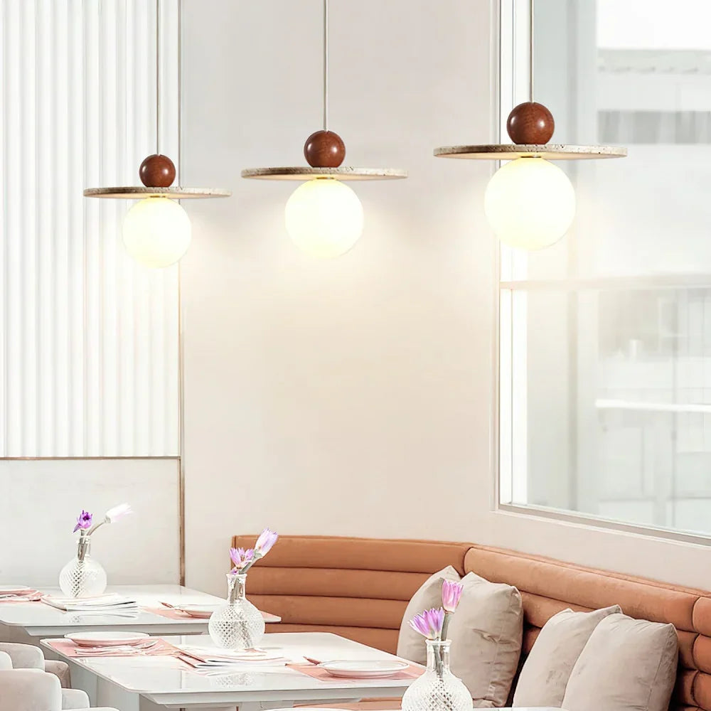 Lysira Skandinavien Travertin Scheiben-Pendelleuchte | Minimalistische Steinlampe