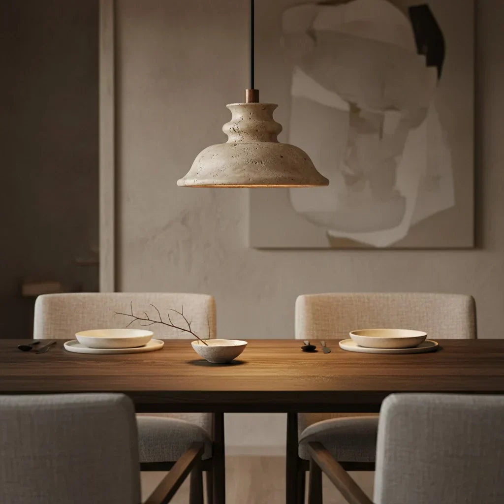 Suspension Maja Wabi-Sabi en travertin | Luminaire suspendu en pierre naturelle