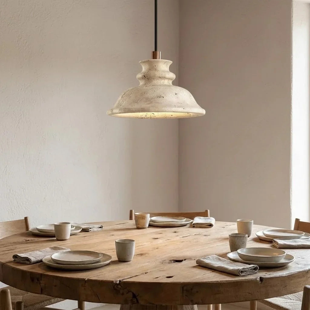 Suspension Maja Wabi-Sabi en travertin | Luminaire suspendu en pierre naturelle
