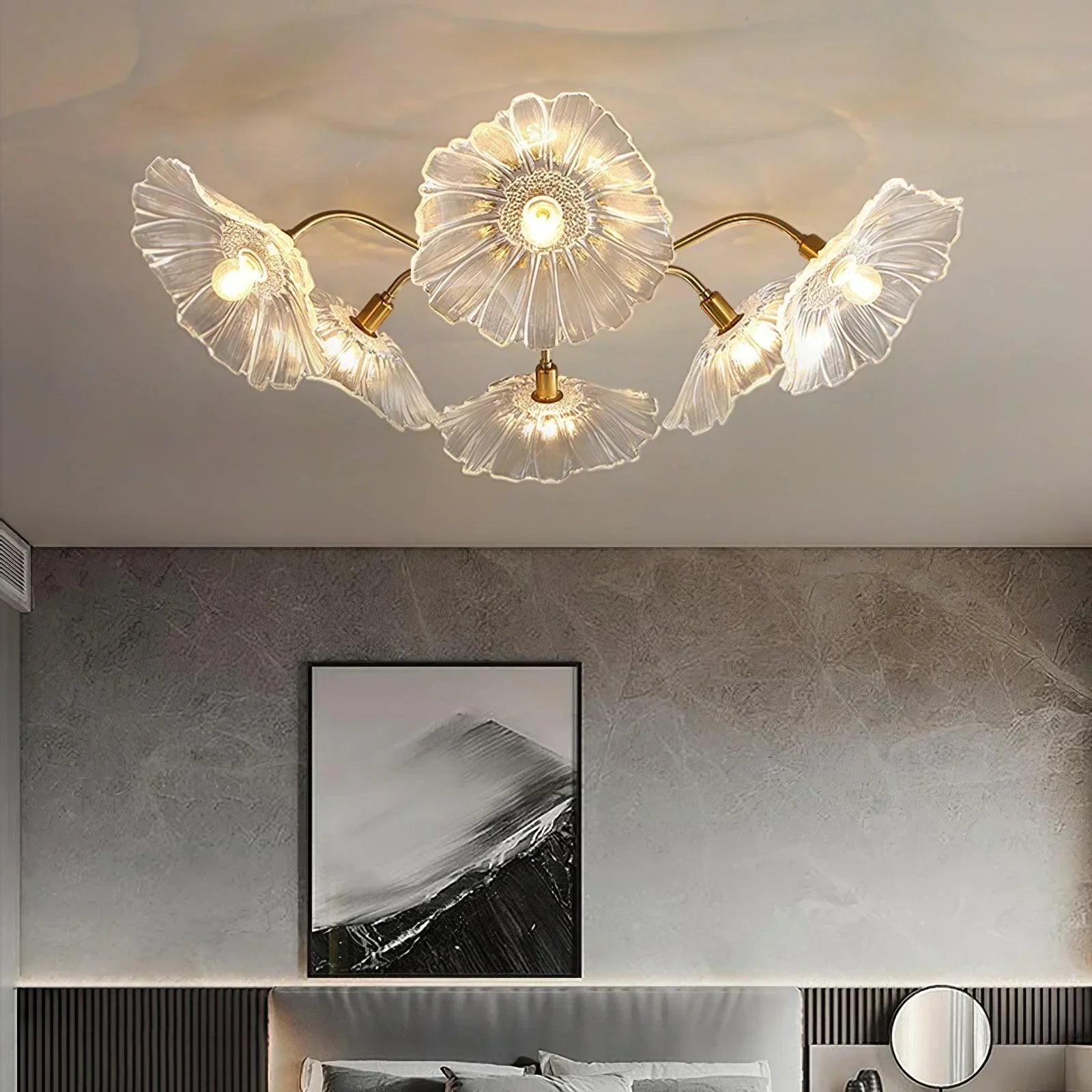 Nivara Lotus Leaf Glass Ceiling Light | Vintage Pastoral Flush Mount