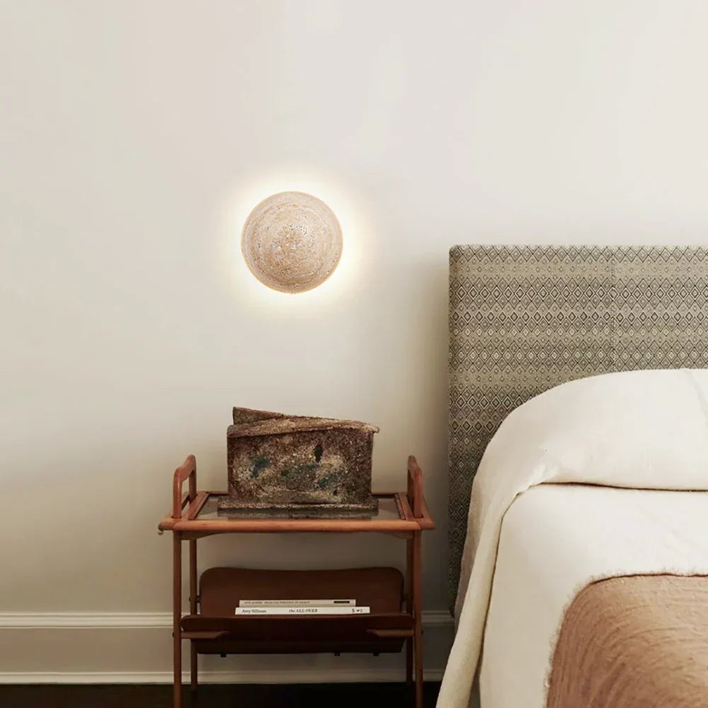 Applique Murale Ronde Ralvion Nordic Travertine - Sconce Minimaliste en Pierre Naturelle