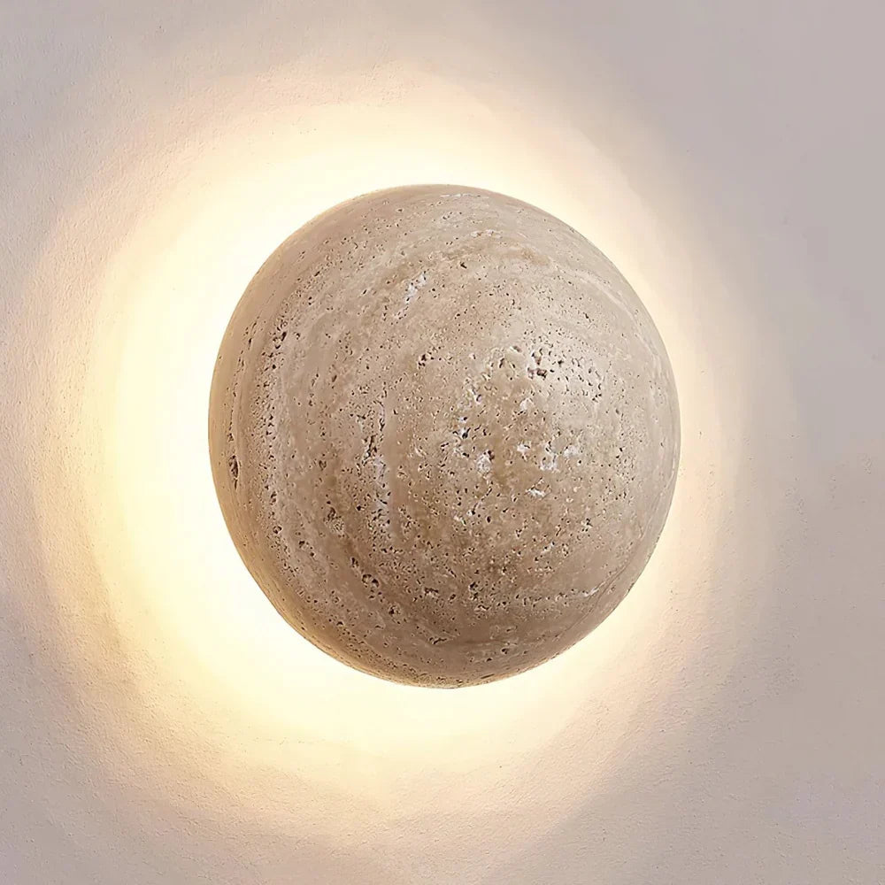 Applique Murale Ronde Ralvion Nordic Travertine - Sconce Minimaliste en Pierre Naturelle