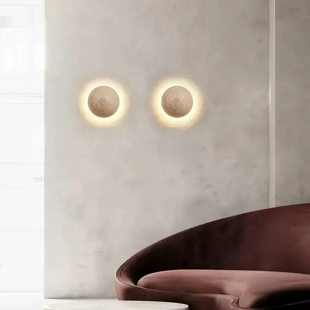 Applique Murale Ronde Ralvion Nordic Travertine - Sconce Minimaliste en Pierre Naturelle