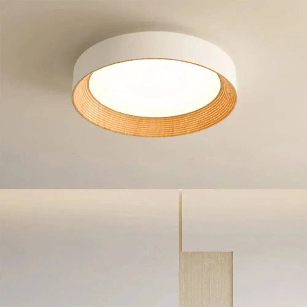 Ronan Minimalist Round LED Flush Mount Ceiling Light | Modern Wood Finish