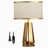 22 Inch 1 Light Golden Faux Silk And Brass Geometric Table Lamp