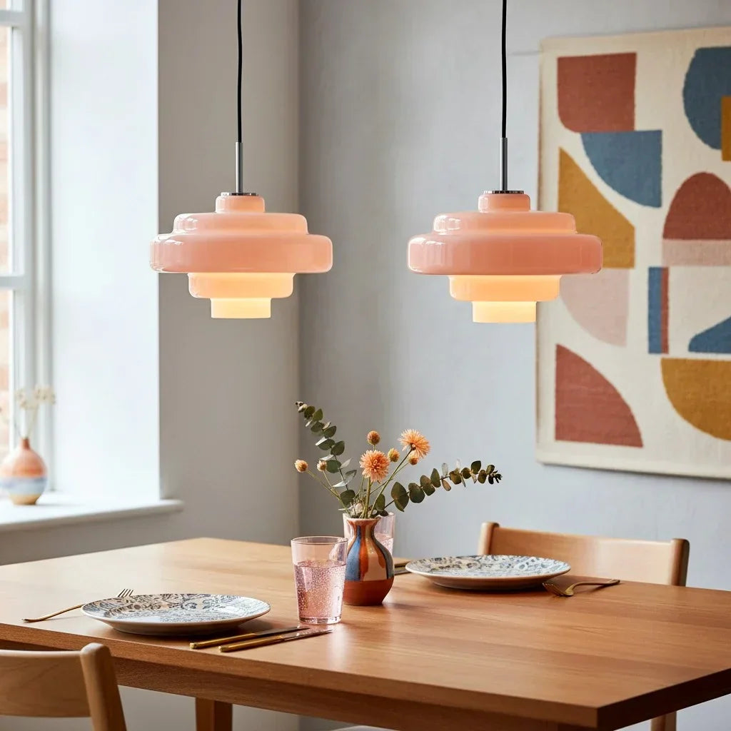 Valenra Macaron Orange Glass Pendant Light | Mid-Century Tiered Lamp
