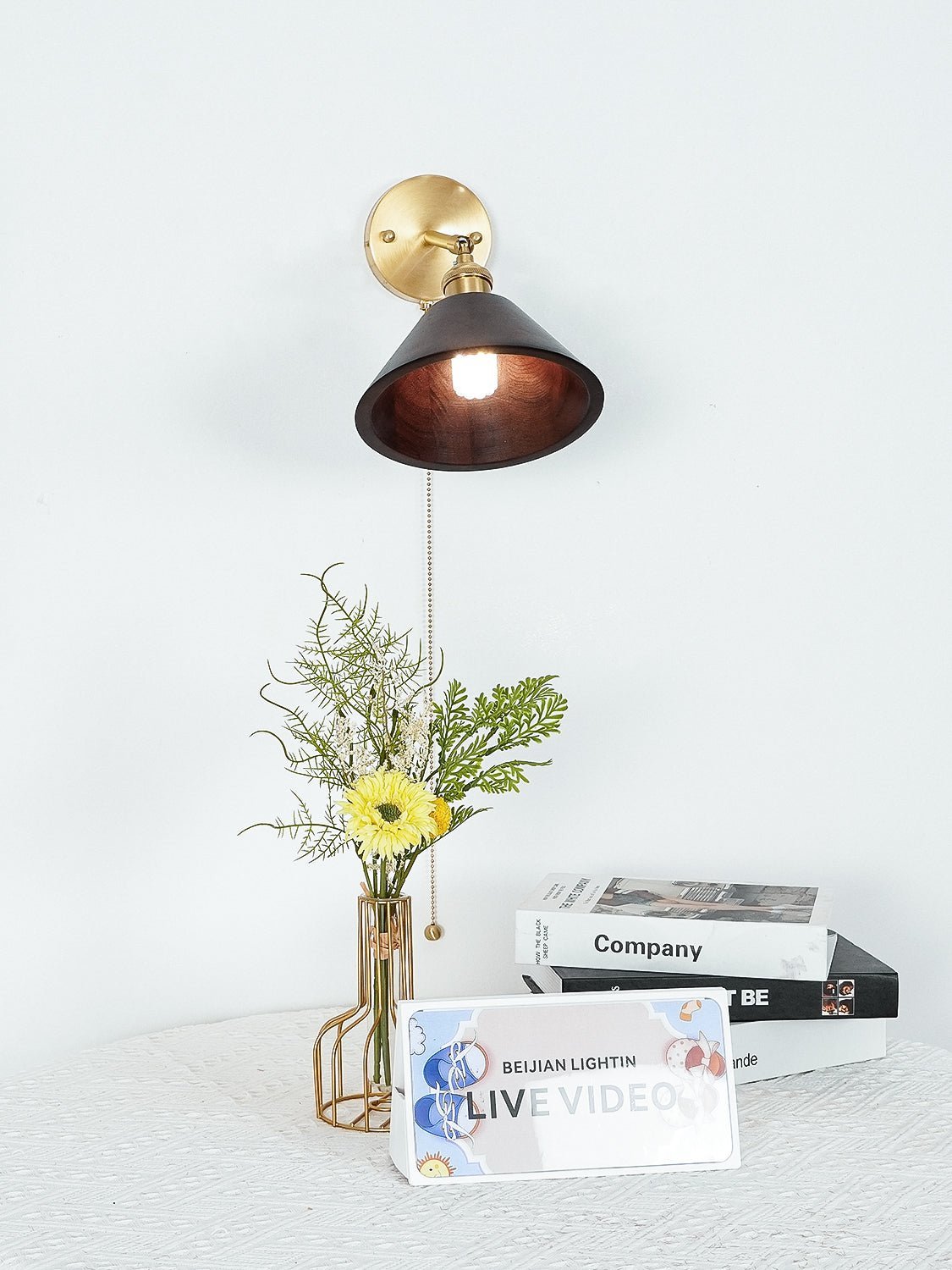 Vintage Wood Plug In Wall Lamp