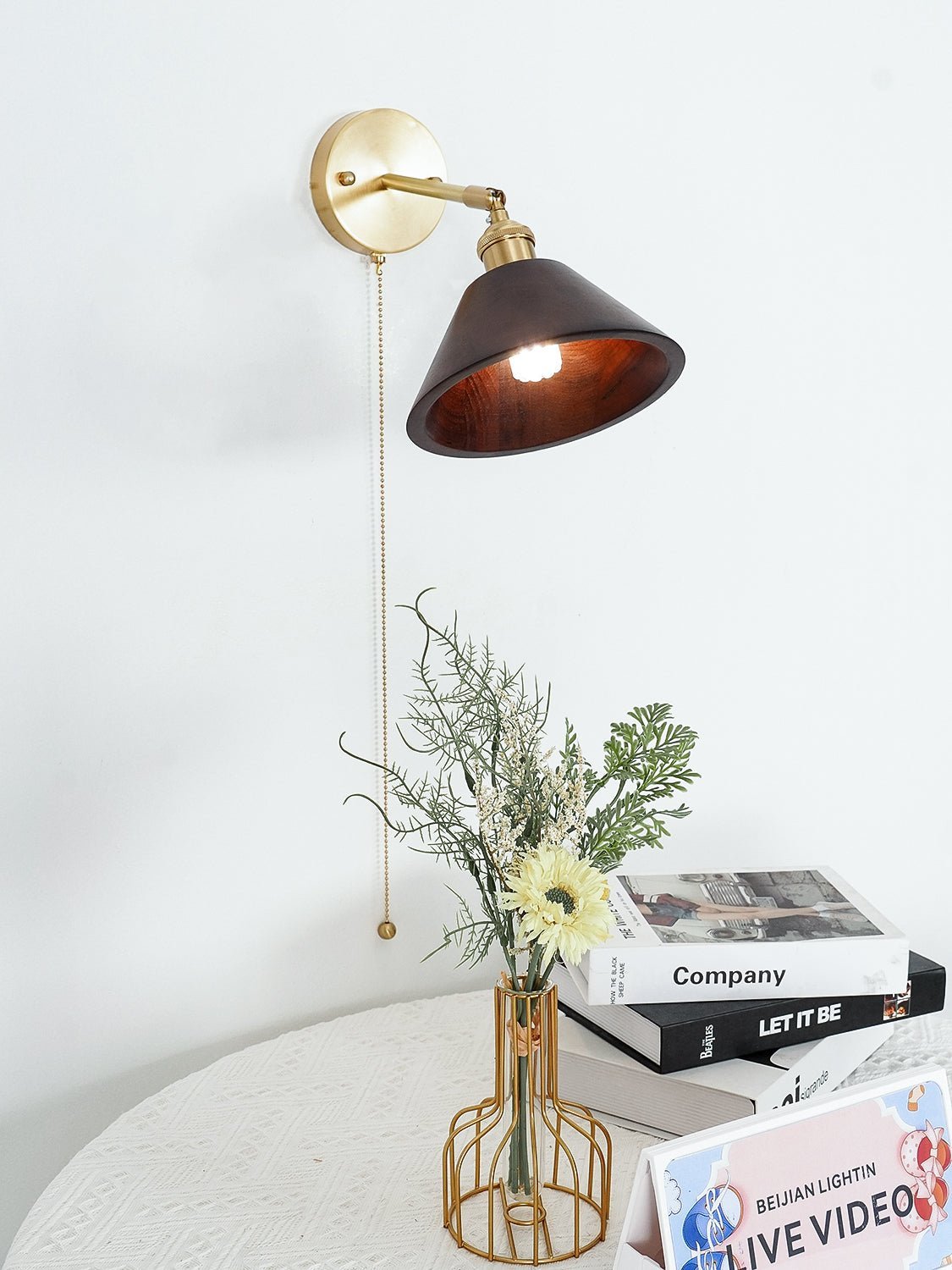 Vintage Wood Plug In Wall Lamp