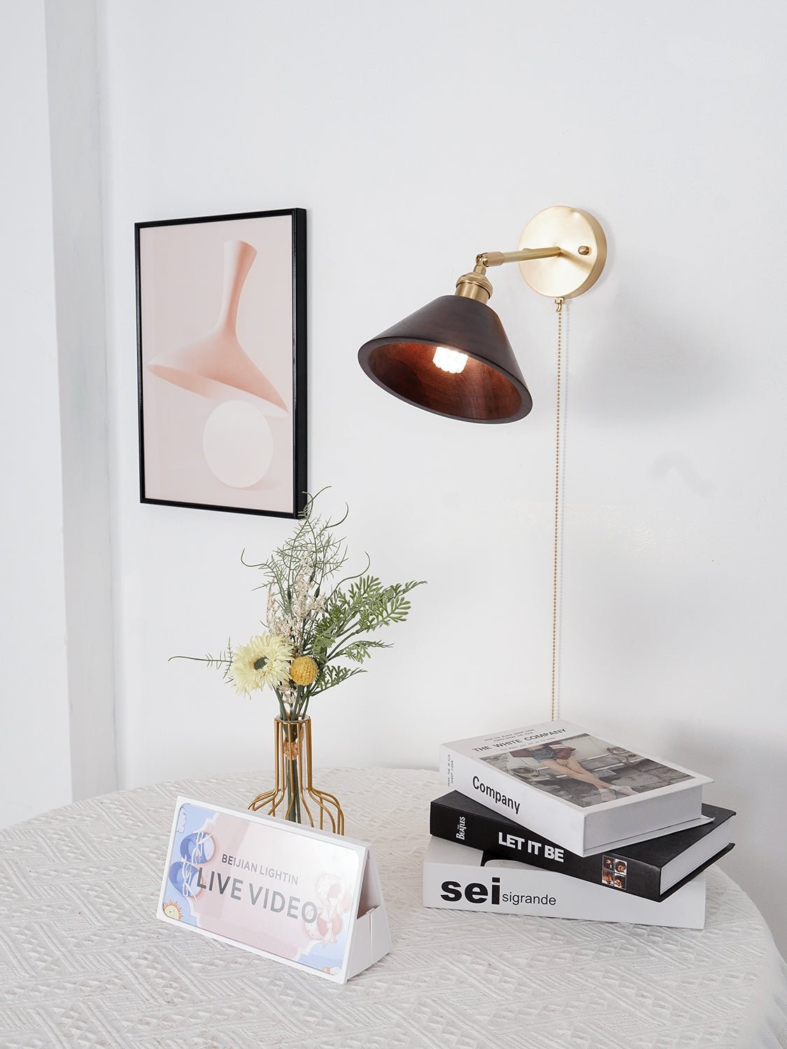Vintage Wood Plug In Wall Lamp
