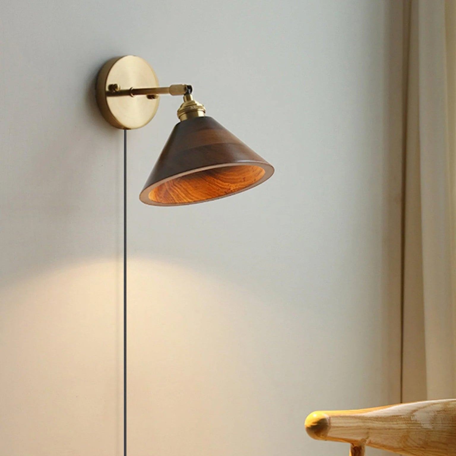 Vintage Wood Plug In Wall Lamp