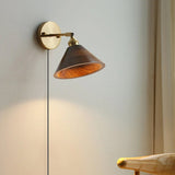 Vintage Wood Plug In Wall Lamp