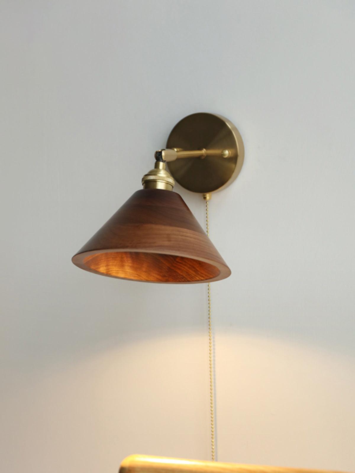 Vintage Wood Plug In Wall Lamp