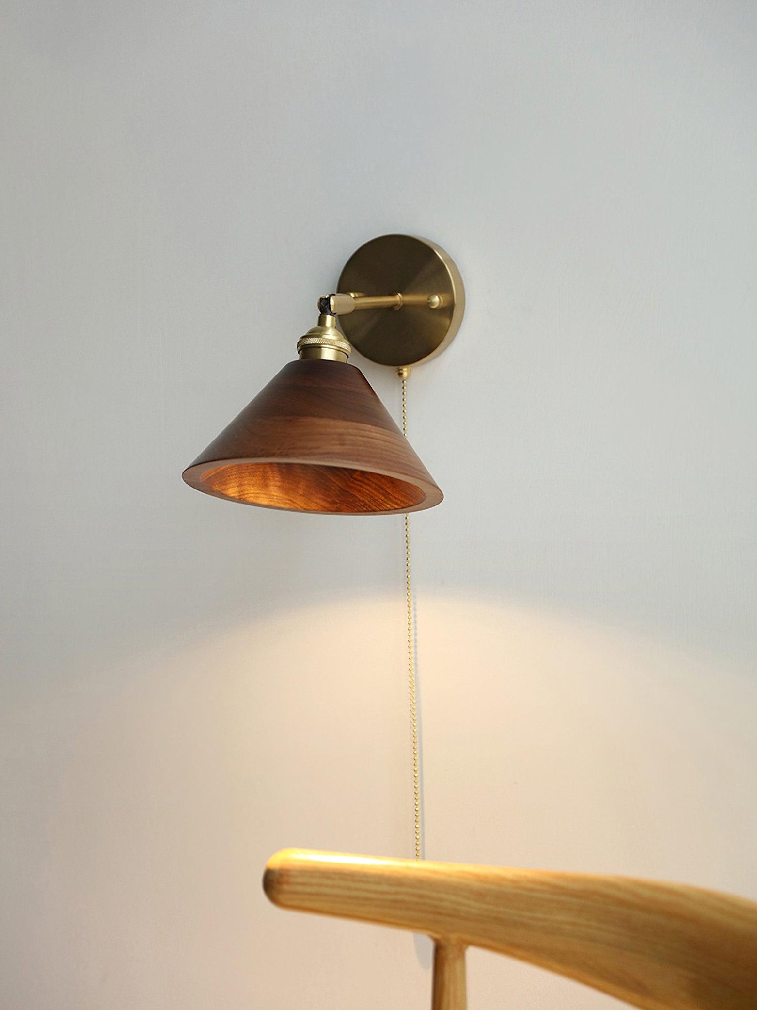 Vintage Wood Plug In Wall Lamp
