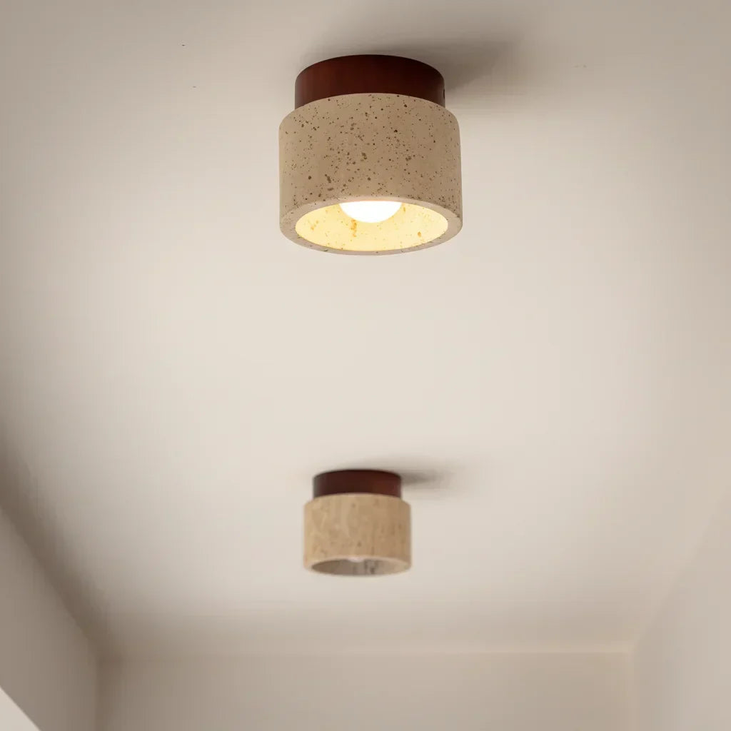 Plafonnier Wabi-Sabi en Travertin et Bois Yetvee | Éclairage Minimaliste
