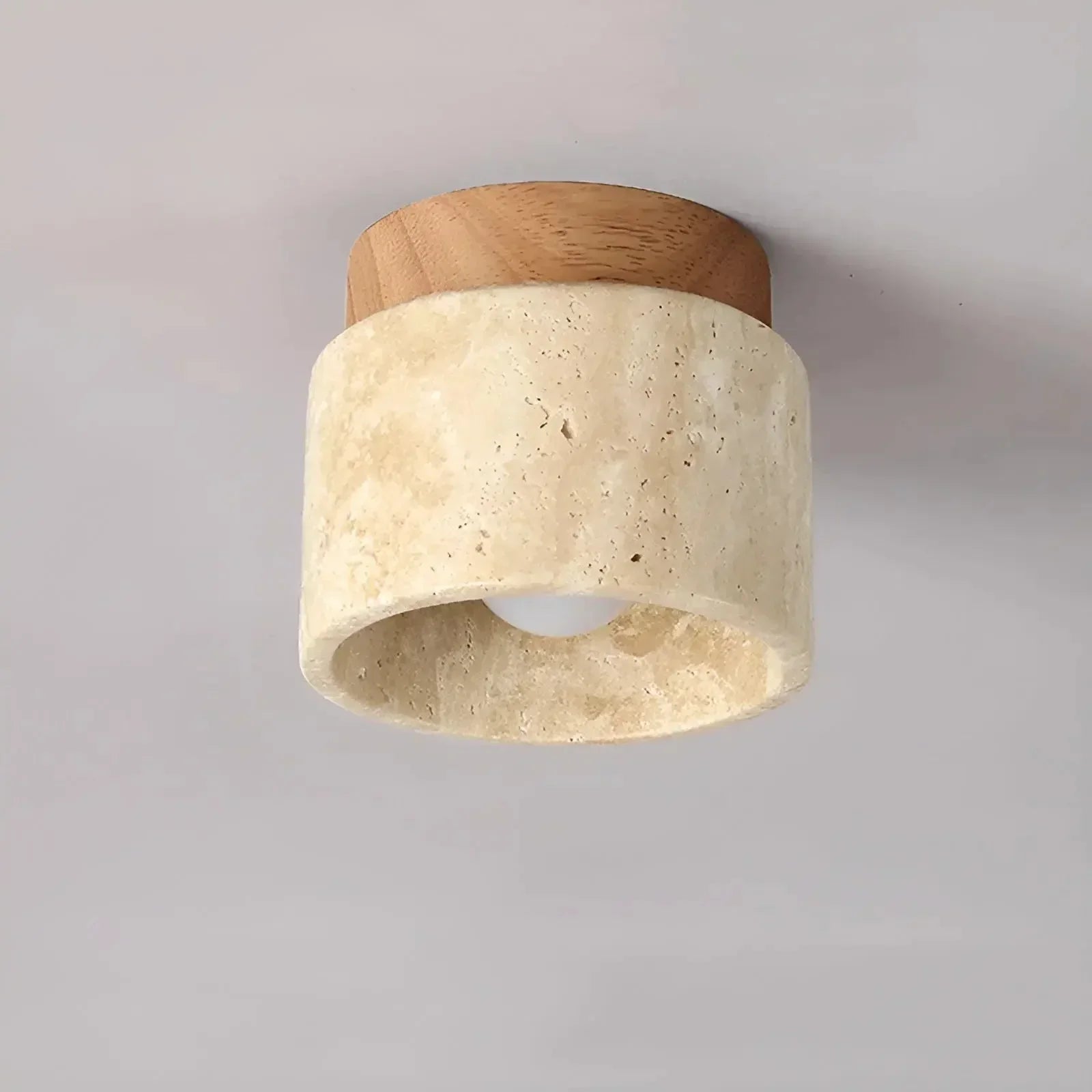 Plafonnier Wabi-Sabi en Travertin et Bois Yetvee | Éclairage Minimaliste