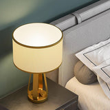 22 Inch 1 Light Golden Faux Silk And Brass Geometric Table Lamp