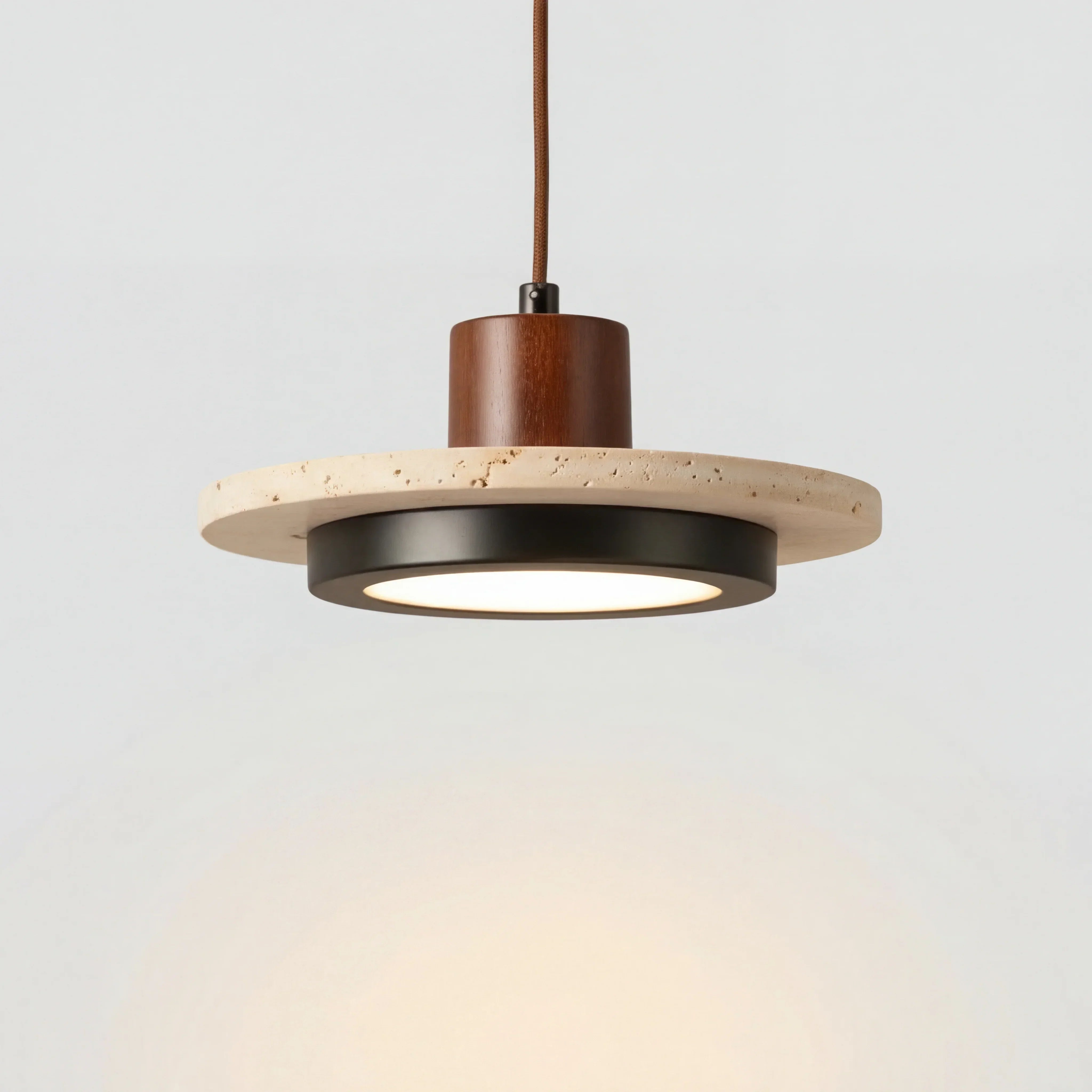 Plafonnier LED rétro wabi-sabi Zola en travertin naturel - Suspension
