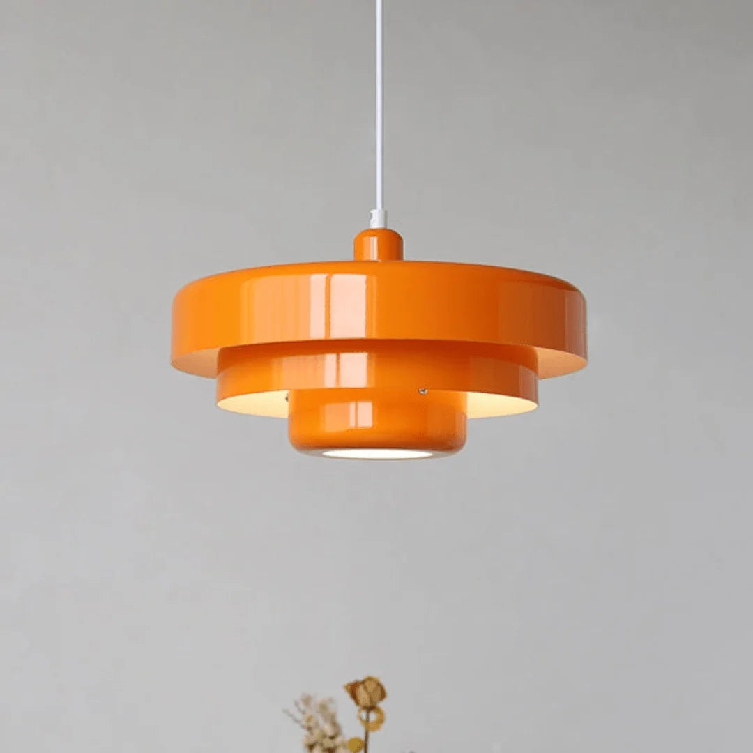 Vintage Layered Shade Pendant Light, Orange Retro Hanging Lamp for Kitchen Island & Seating Area
