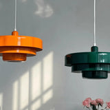 Vintage Layered Shade Pendant Light, Orange Retro Hanging Lamp for Kitchen Island & Seating Area