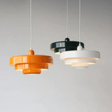 Vintage Layered Shade Pendant Light, Orange Retro Hanging Lamp for Kitchen Island & Seating Area