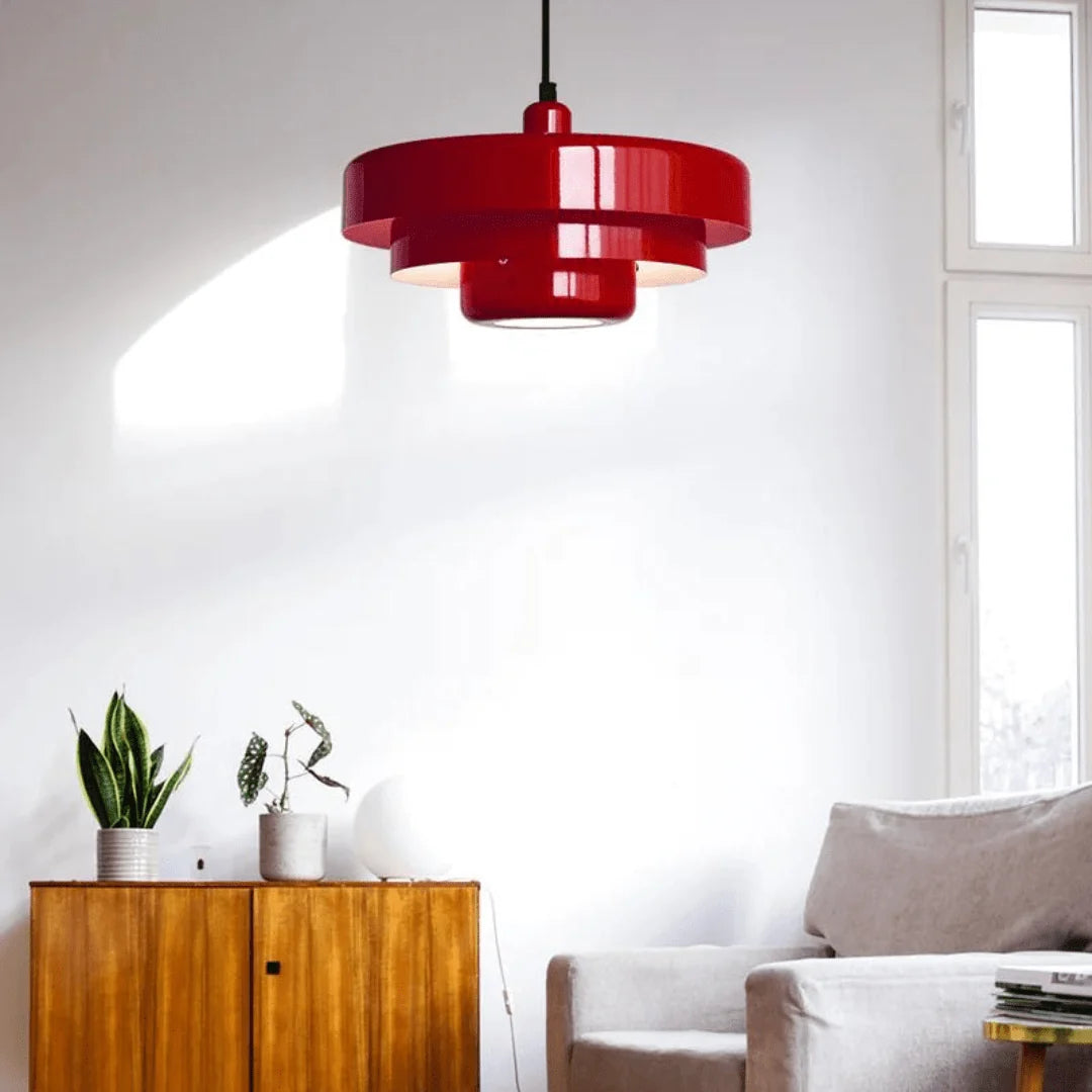 Vintage Layered Shade Pendant Light, Orange Retro Hanging Lamp for Kitchen Island & Seating Area