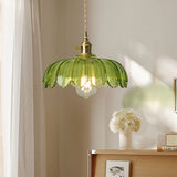 Fay Rustic Tulip Glass Pendant Light | Vintage Ribbed Glass Hanging Lamp
